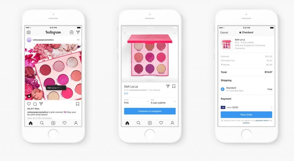 Instagram shopping : interface avec le bouton Checkout on Instagram